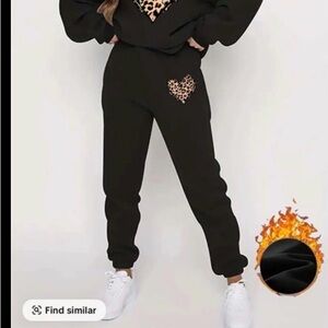 Black Kids Leopard Heart Jogger Pants